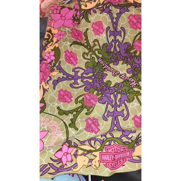 Harley-Davidson Green Floral Logo Scarf Bandana Bling T-Shirt Material 24x24 - Picture 6 of 14